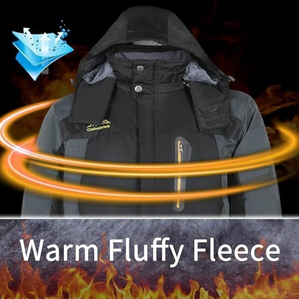 ⁦Men's Waterproof Ski Jacket, Winter Warmth, Windproof Hood, ...⁩ - الصورة ⁦7⁩