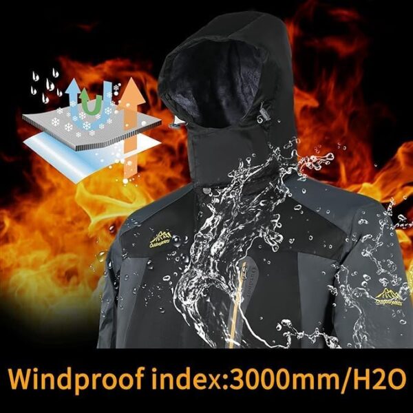 ⁦Men's Waterproof Ski Jacket, Winter Warmth, Windproof Hood, ...⁩ - الصورة ⁦8⁩